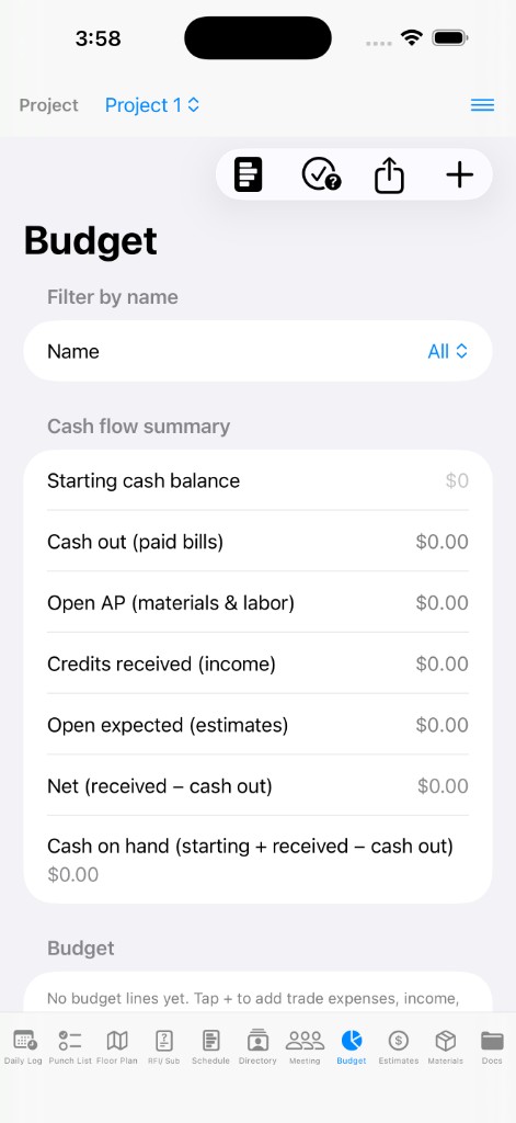 Construction To Do budget module