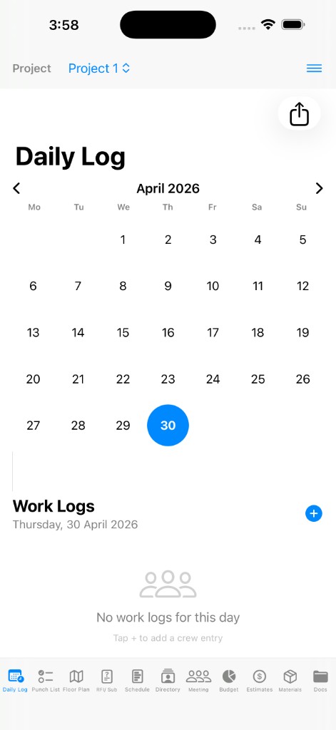Construction To Do daily log